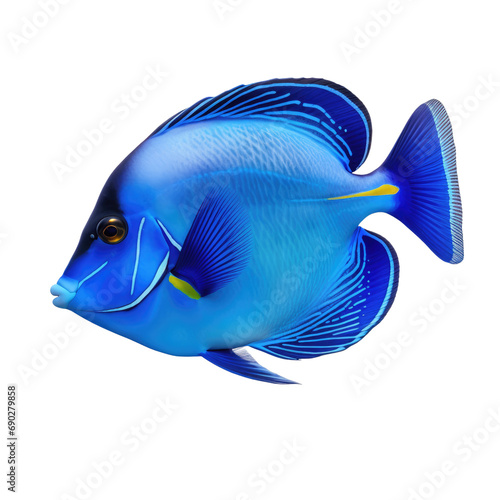 Blue tang fish isolated on white or transparent background