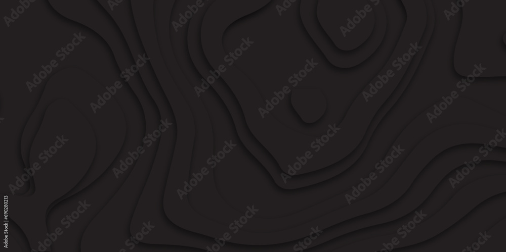 Abstract paper cut style design. Geometric layered curve line black vector, realistic papercut decoration textured with wavy layers. 3d topography relief. Vector topographic illustration. - obrazy, fototapety, plakaty 