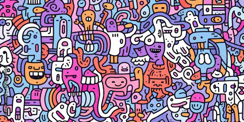 Whimsical Fusion: Abstract and colorful shapes converge in playful doodles, forming a vibrant and expressive illustration of an imaginative and lively face