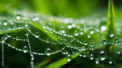 Spider s web adorned with dew With copyspace for text, a dewy spider web, emphasizing the intricate relationships between spiders and the protists they trap, spider web with drops after rain, 