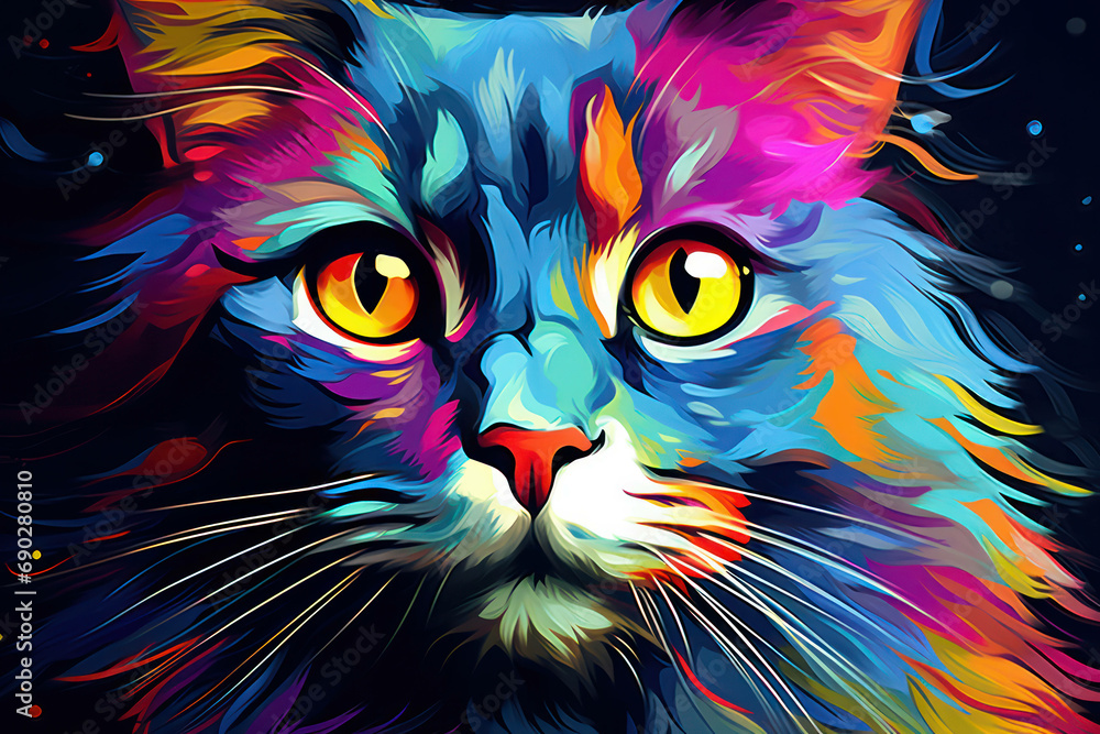 Animal art drawing illustration cute background cat abstract background design colorful head portrait pet