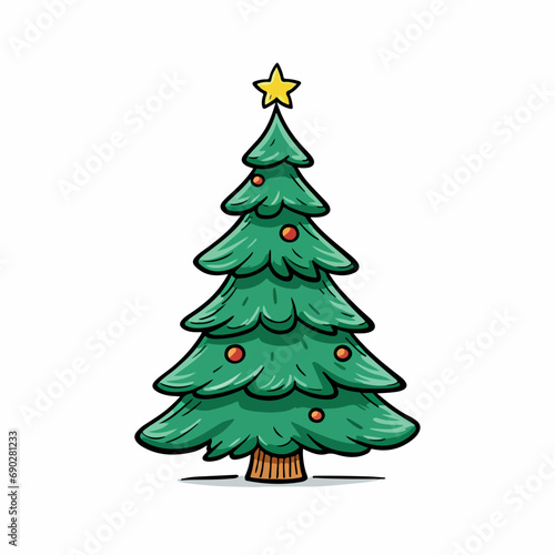 christmas tree flat vector illustration. christmas tree hand drawing isolated vector illustration