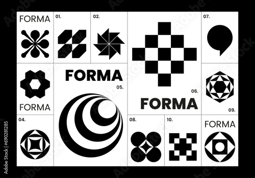 forma cards set unique shapes layout poster vector black white geometric abstract pattern printing brochure frame figure form square circle focus special