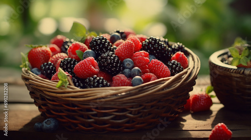 Basket of mixed berries in natural light  AI Generated