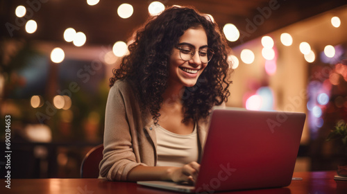 Girl smiling and enjoying the experience of online shopping