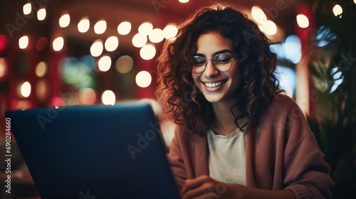 Hispanic woman checking online in her laptop gifts for Valentine's day