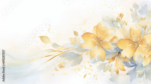 Elegant Watercolor Blossoms: Abstract Art with Gentle Flowers and a Gilded Splash - Modern Illustration for Vibrant, Contemporary Backgrounds.