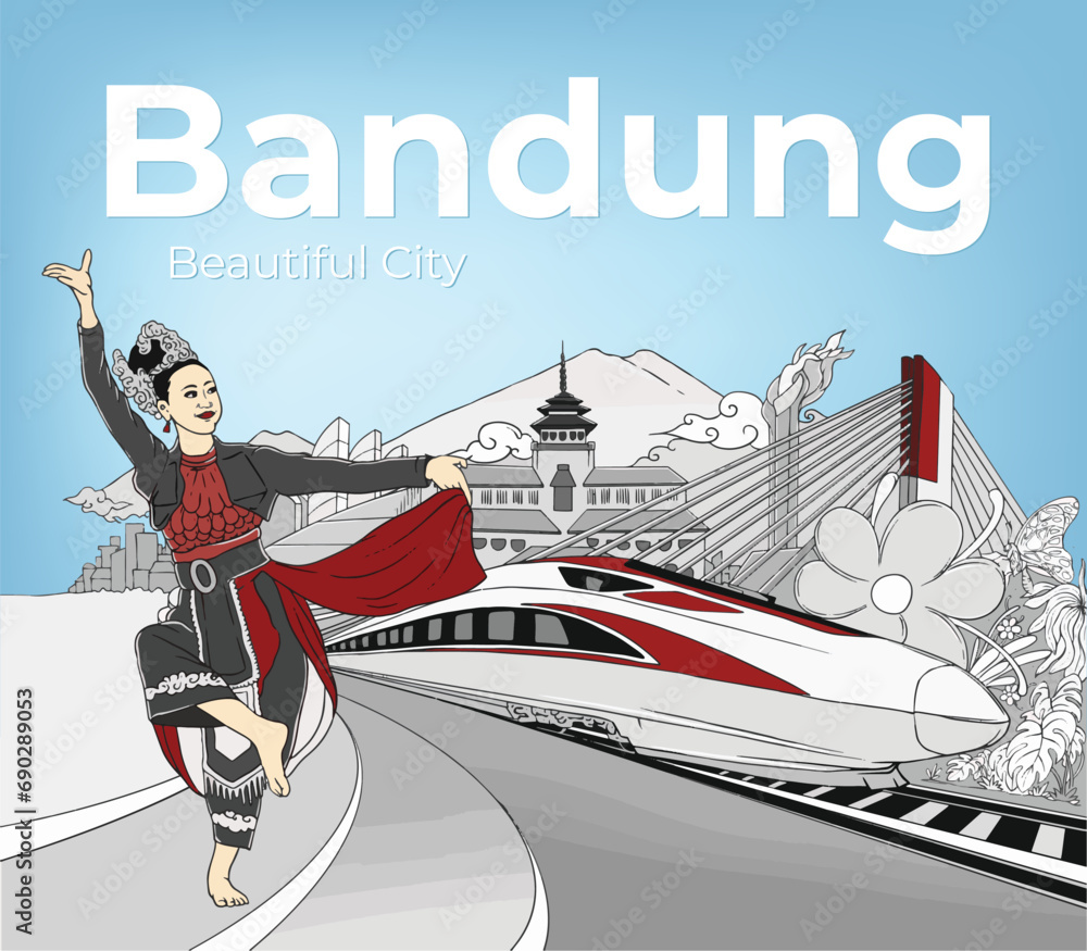 Fotografie Bandung City, West Java, Indonesia Background Vector EPS10