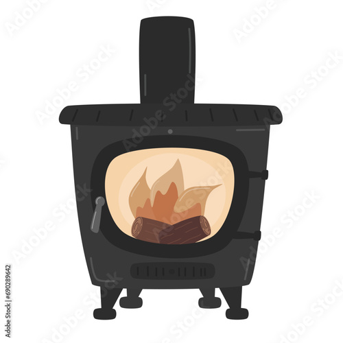 Cartoon traditional wood stove vector illustration isolated on white background