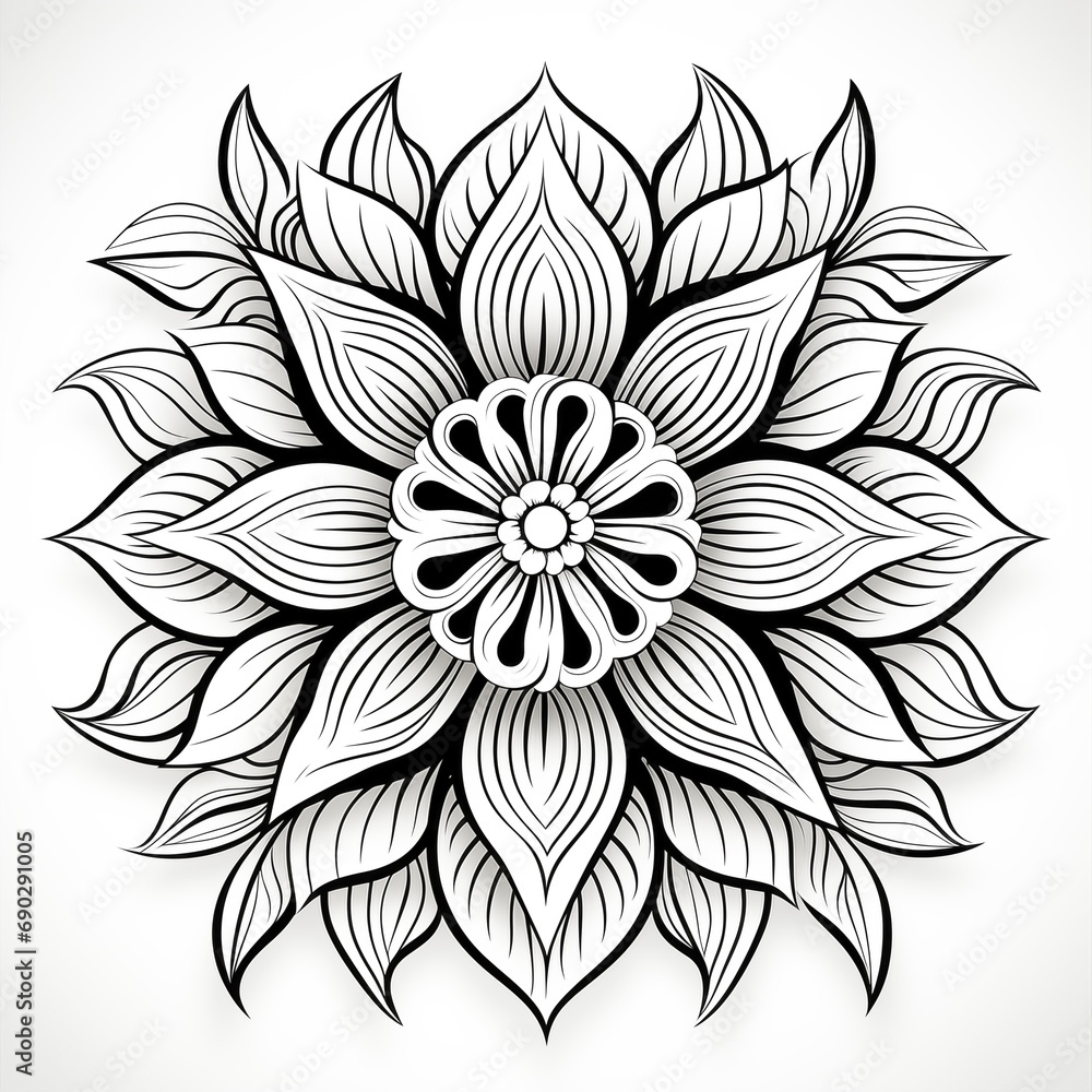 black and white flower coloring page, generative ai