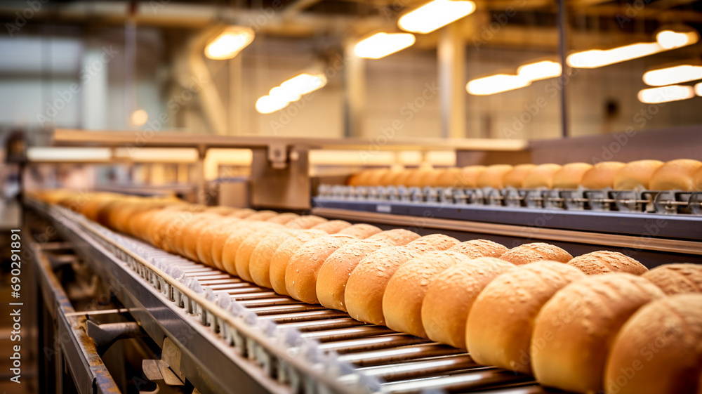 bread production line in a bakery factory. fresh baked bread bread production line in a bakery factory. fresh baked bread