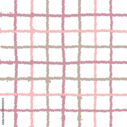 Doodle Gingham Check Plaid Vector Pattern. Vertical and horizontal hand drawn crossing textured dull stripes. Chequered freehand geometrical background. Cottagecore Homestead Farmhouse Prints