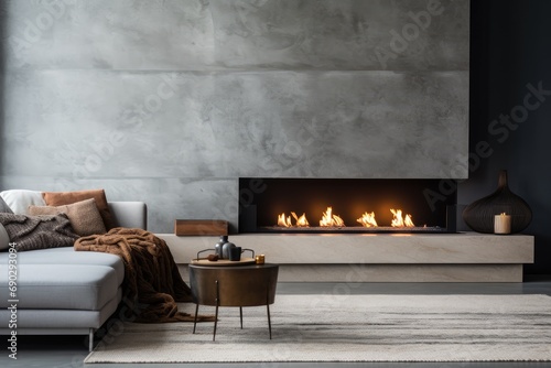 Modern gas fireplace in home photo