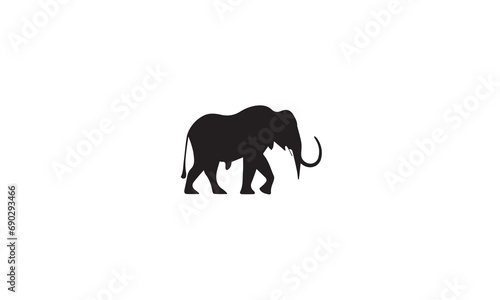 Black silhouettes of mammoths on a white background. Prehistoric animals of the ice age in various poses 