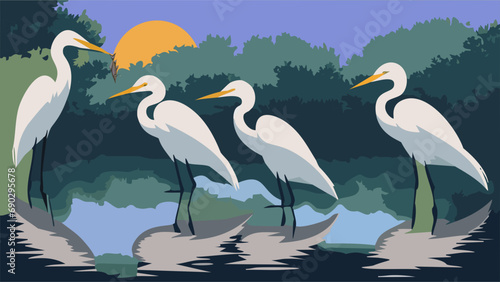 egrets in the lake marsh
