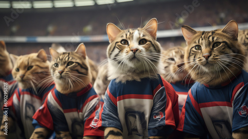 Süße Katzen mit Trikots im Sport Stadium  photo