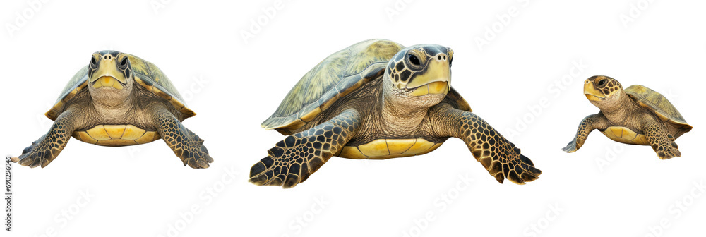 Fototapeta premium Set of sea turtle isolated on white or transparent background