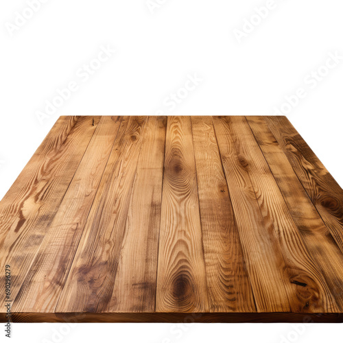 Wooden table top isolated on white or transparent background
