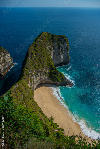 The top view of Kelingking Beach on Nusa Penida island photo