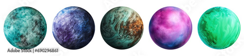 Set of fantasy planets isolated on transparent background.