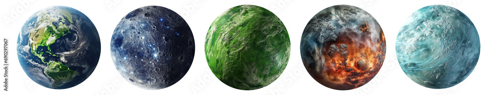 Set of fantasy planets isolated on transparent background. Set of fantasy planets isolated on transparent background.