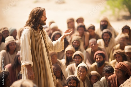 Jesus Christ preaching to the masses.  photo