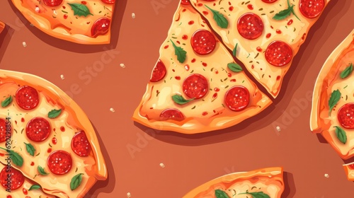 drawings of pizza on a color background, kraft paper