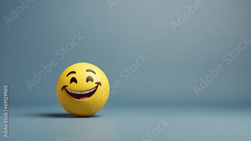 Smiling yellow emoticon on blue background. 3d illustration.