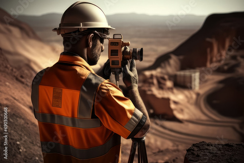 Mining technician in the exploitation of a mine. photo