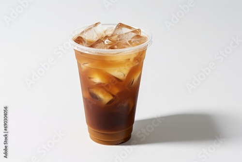 Iced Coffee In Disposable Cup, White Background