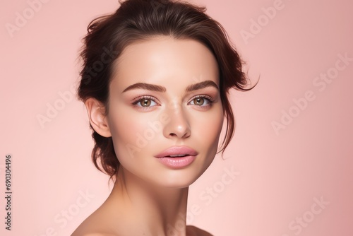 Portrait Of Woman With Clean Skin On Pink Background. Сoncept Beauty Shoot, Flawless Complexion, Pink Portrait, Clean Skin, Feminine Vibes