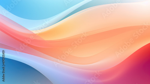 Abstract background with smooth waves in light blue and pastel pink, peach, orange tones. Soft elegant wallpaper background