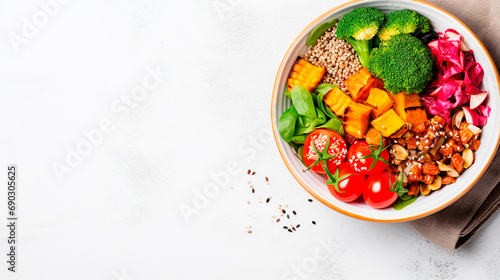 Vegetarian bowl with different vegetables. Selective focus.