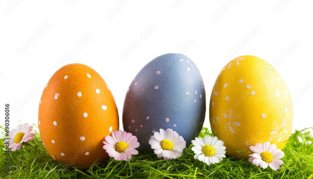 eggs on meadow isolated on white background, cut out 