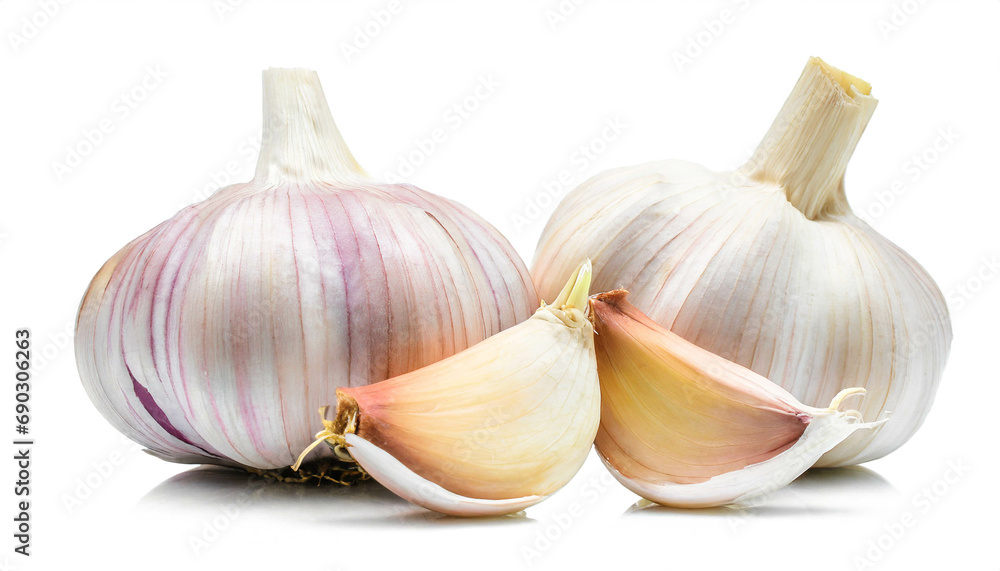 Fototapeta premium whole Garlics slice Garlic isolated on white background, cutout