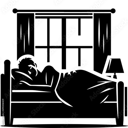 A man sleeping on bed vector silhouette, sleeping on bed vector, a man watching Dream on bed