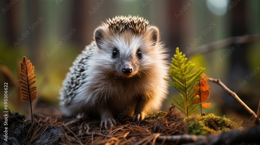 Watchful hedgehogs between autumn leaves. Watchful hedgehogs between autumn leaves.