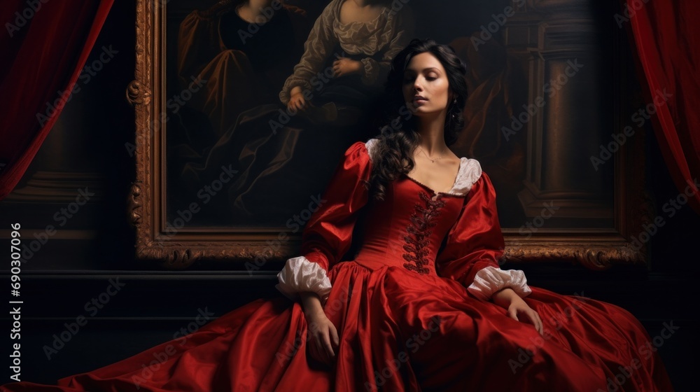 Elegant Historical Woman in Red Gown