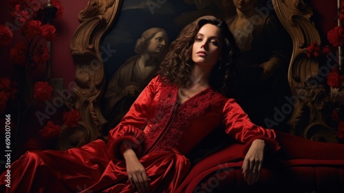 Vintage Elegance, Historical Woman in Red