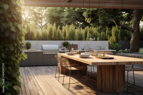 Modern Outdoor Kitchen and Dining Area