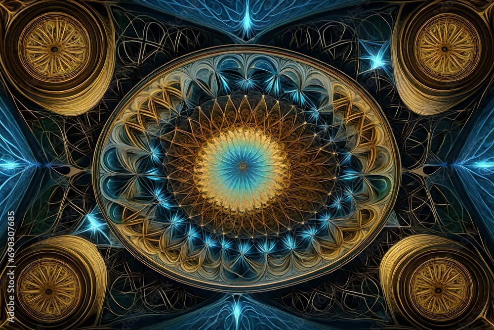 A digital fresco of fractal elegance, where recursive patterns whisper the secrets of self-similarity in the sacred geometry of mathematics