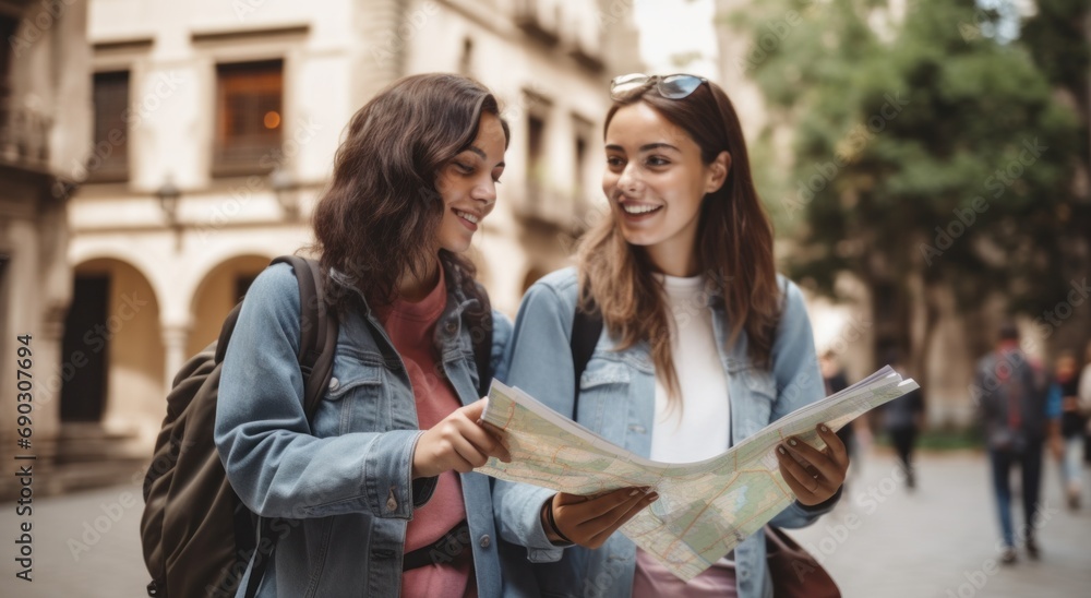 Tourist Friends Consulting a City Map Tourist Friends Consulting a City Map
