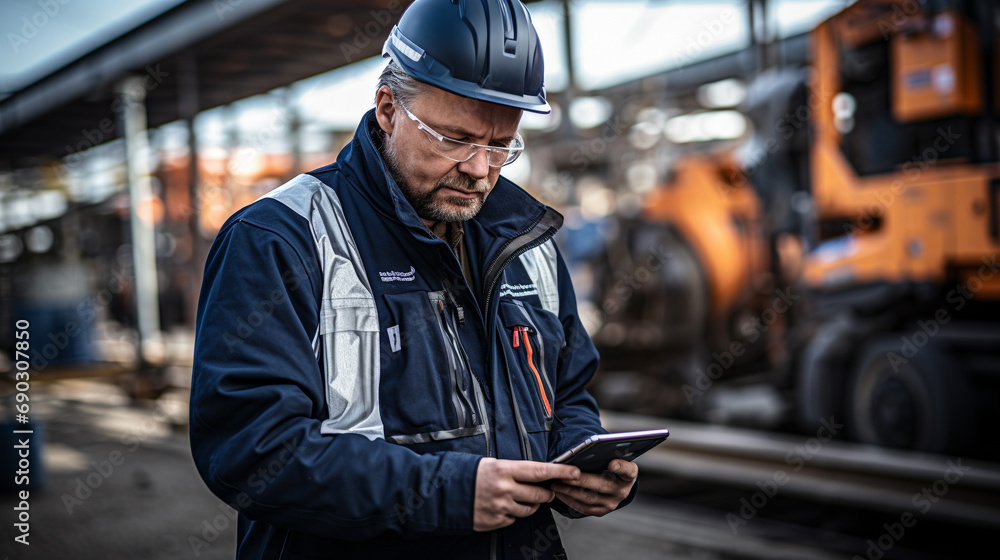 engineer manager inspecting the control systems of an electric train ...