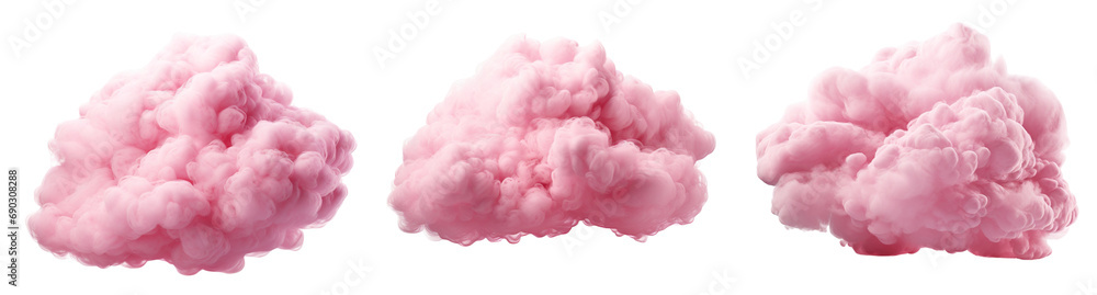 Collection of beautiful pink clouds isolated on white background