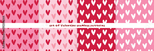 vector set of seamless st valentines day patterns in red white and pink colors. doodle sketch polka dot heart pattern collection. cute girly baby shower background