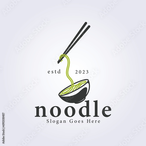 logo of noodle vector, pulled noodle by chopsticks icon vector illustration design
