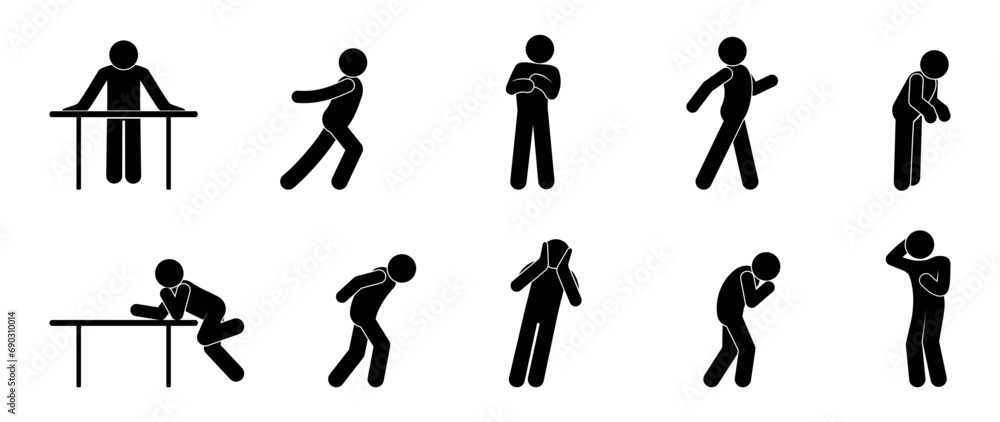 Naklejka premium stick figure human silhouette, people icon, isolated symbol man