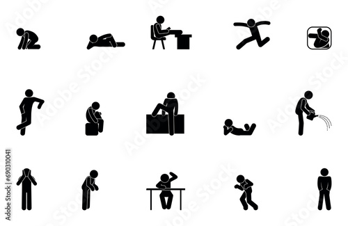 stick figure human silhouette, people icon, isolated symbol man