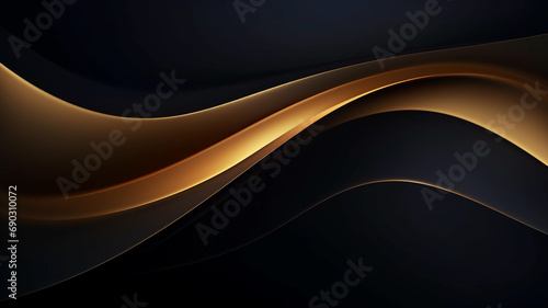 Back and gold waves background. Modern design for banner template and invitations. Luxury backdrop with shiny golden lines.