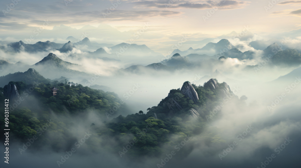 landscape with hills and mount